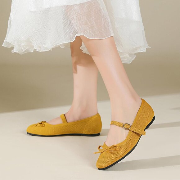 Women Ginger Fabric Upper And Rubber Sole Ballet Flats With Ankle Strap - Picture 5 of 7